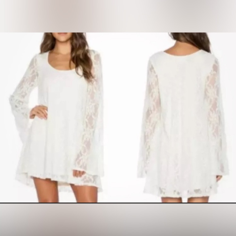 Show Me Your MuMu Black Floral Lace Mini Dress with Bell Long Sleeves